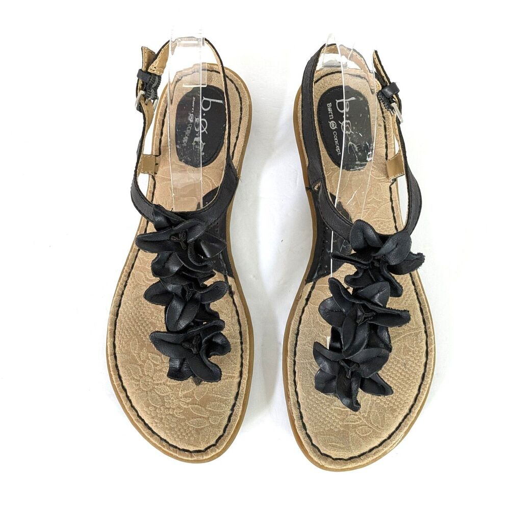B.O.C. Born Concepts 8M Black Leather Slingback Flat Thong Sandals Flower Flats - Picture 4 of 15